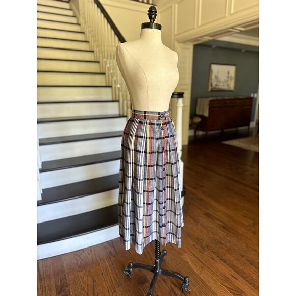 Vintage 80s Skirt Pleated Plaid Tartan Retro 50s Midcentury Rockabilly Preppy - Picture 5 of 12